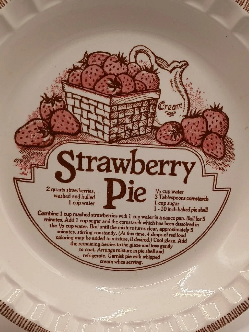 Vintage Strawberry Pie Plate w/Recipe Royal China Jeannette USA